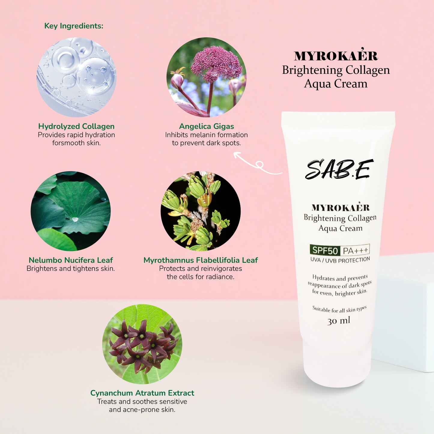 MYROKAÉR Brightening Collagen Aqua Cream SPF50 PA+++ UVA/UVB Protector